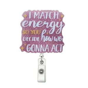 Stretchable Badge Clip Holder, Cute Roll-Up Badge Clips, ID Card Case, Suitable for Students Office Staff Doctors Nurses Teachers, Nurse Badge Reel ( Lettering)
