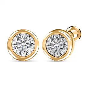 Luxuriant Lab Grown Diamond G-H SI 0.50 Ct Solitaire Stud Earrings in 18 K Vermeil Yellow Gold Plated Sterling Silver Birthday Gifts