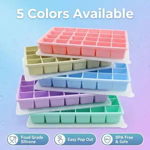 24 Grid Food Grade Silicone Ice Cube Tray with Lid | Dopamine Colors | Easy to demold | For Whiskey, Coffee & Iced Tea