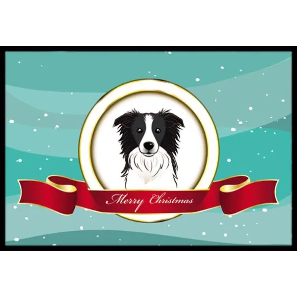 212 MAIN Border Collie Merry Christmas Decorative Rug - 18x27 in., Black Binding Tape, Rubber Backed, Durable Area Rug for Indoor & Outdoor Household Use, Decorative Rugs