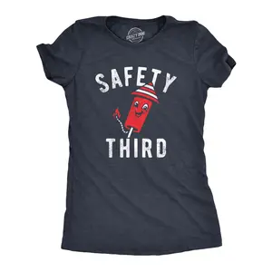 Womens Safety Third T Shirt Funny Fourth Of July Fireworks Dangerous Joke Tee for Ladies Funny Womens T Shirts Cute Vintage Fashion Casual Ladies T-Shirt Gift Patriotic Tops for Women Funny Sarcastic Top Navy -