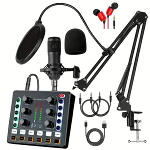 Microphone Kit, Podcast Equipment Bundle, Support Connecting Headphones, All In One Live Sound Card with BM800 Condenser Mic, Suitable for Recording, Broadcasting, Live Streaming