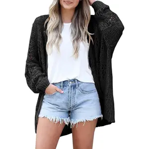Crochet Cardigan Sweaters for Women Lightweight Open Front Oversized Boho Knit Cardigans