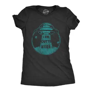 Womens I Am Outta Here T Shirt Funny Alien Abduction Spaceship Graphic Novelty Tee Funny Womens T Shirts Cute Vintage Fashion Casual Ladies T-Shirt Gift Funny Space Top Women's Novelty Tees Black