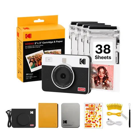 KODAK Mini Shot 3 Retro 3x3” Instant Digital Camera & Photo Printer, 38 Sheets Gift Bundle, 2-in-1 Portable Print Camera, Bluetooth Smartphone Printer for iPhone & Android, 4PASS Dye Sublimation