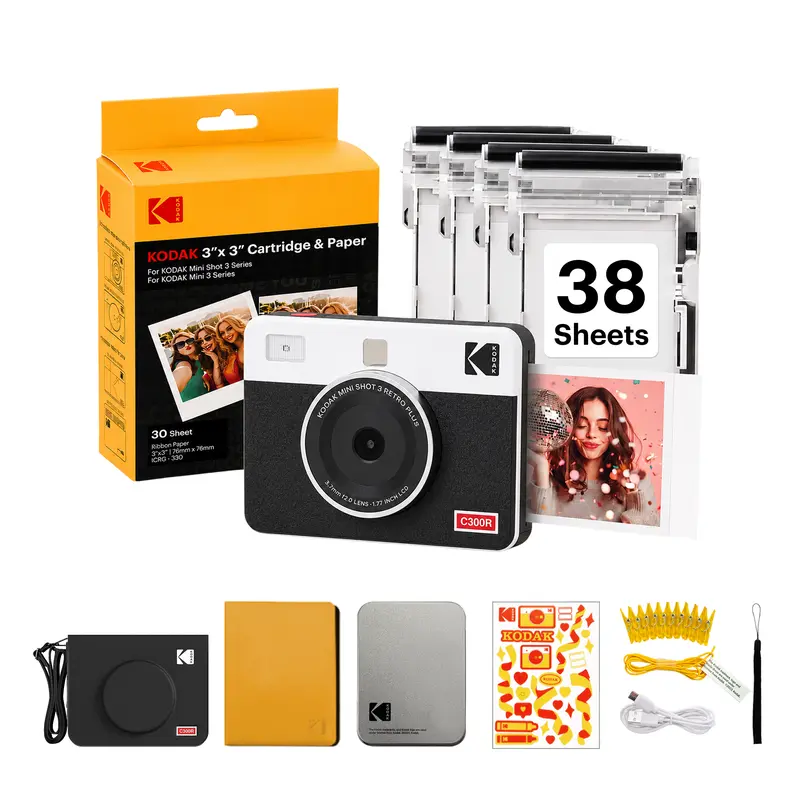 KODAK Mini Shot 3 Retro 3x3” Instant Digital Camera & Photo Printer, 38 Sheets Gift Bundle, 2-in-1 Portable Print Camera, Bluetooth Smartphone Printer for iPhone & Android, 4PASS Dye Sublimation