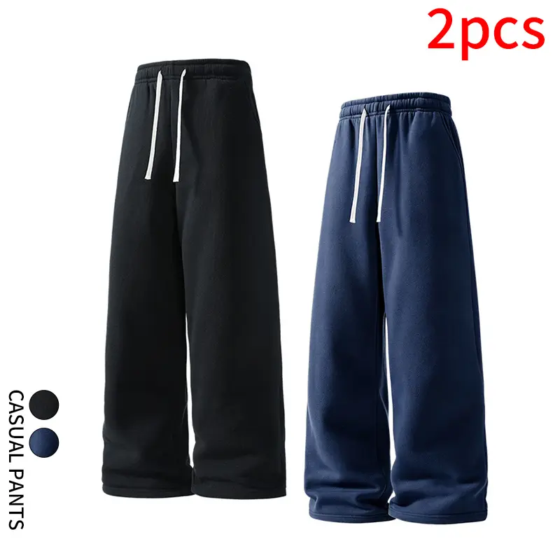 2Pcs Casual Wide Leg Sweatpants Elastic Drawstring Waist Loose Baggy Trousers for Jogging Walking Lounging At Home
