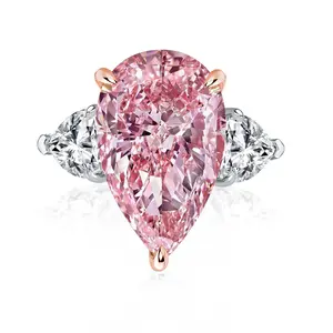 Maxine 14K White Gold Plated 8.0ct Pear Cut Pink/Clear Engagement Ring, Three Stone Bridal Ring, Travel-Friendly Jewelry, Women's Ring Jewelry,Wedding Ring for Daily,Proposal,Birthday,Anniversary