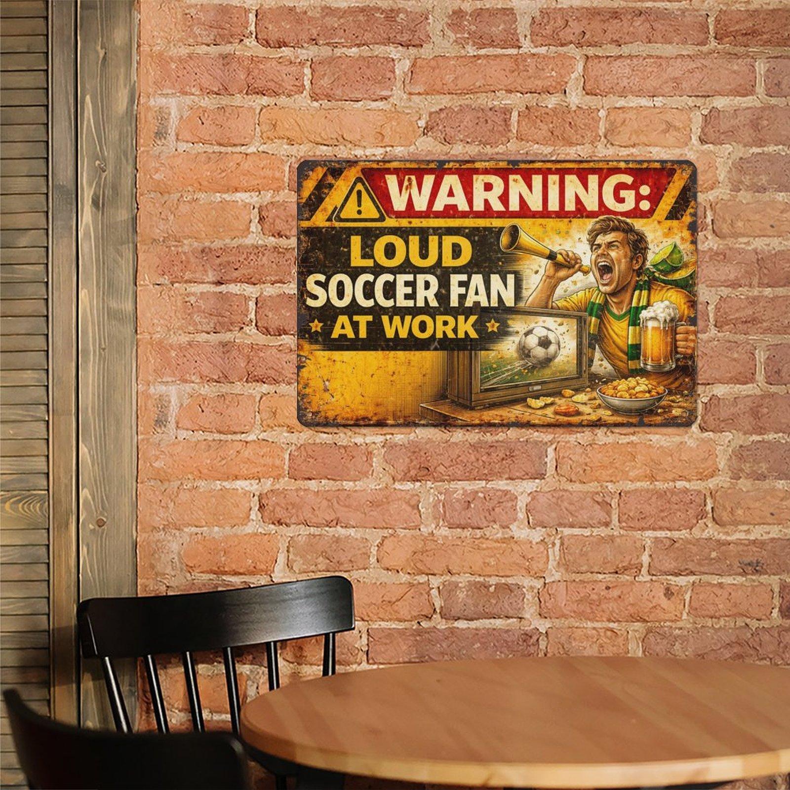 Funny Soccer Warning Metal Sign 12x8 Inch Vintage Retro Wall Decor Football Fan Humor Gift for Men