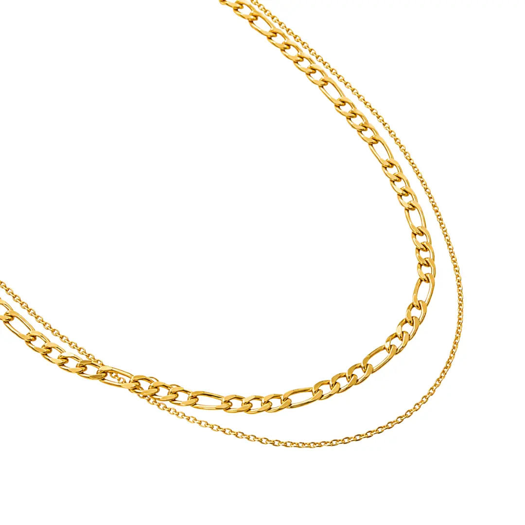 Classic Double Chain Necklace - Elegant Design with Gold Finish and Simple Chain Strap