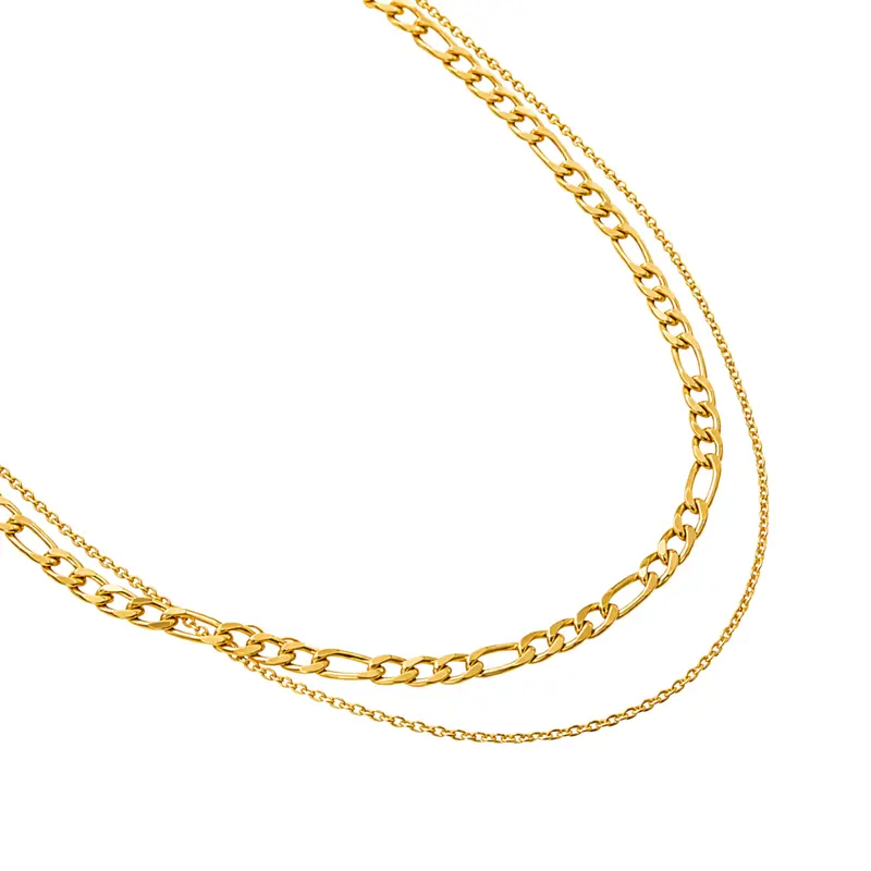 Classic Double Chain Necklace - Elegant Design with Gold Finish and Simple Chain Strap