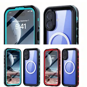 For iPhone 16 Waterproof Phone Case, Built-in Screen Protector IP68 Underwater Protection | Upgraded Military-Grade Drop & Shock Resistance Semi-transparent Full-Body Impactproof Cover, Multi-scenario Application