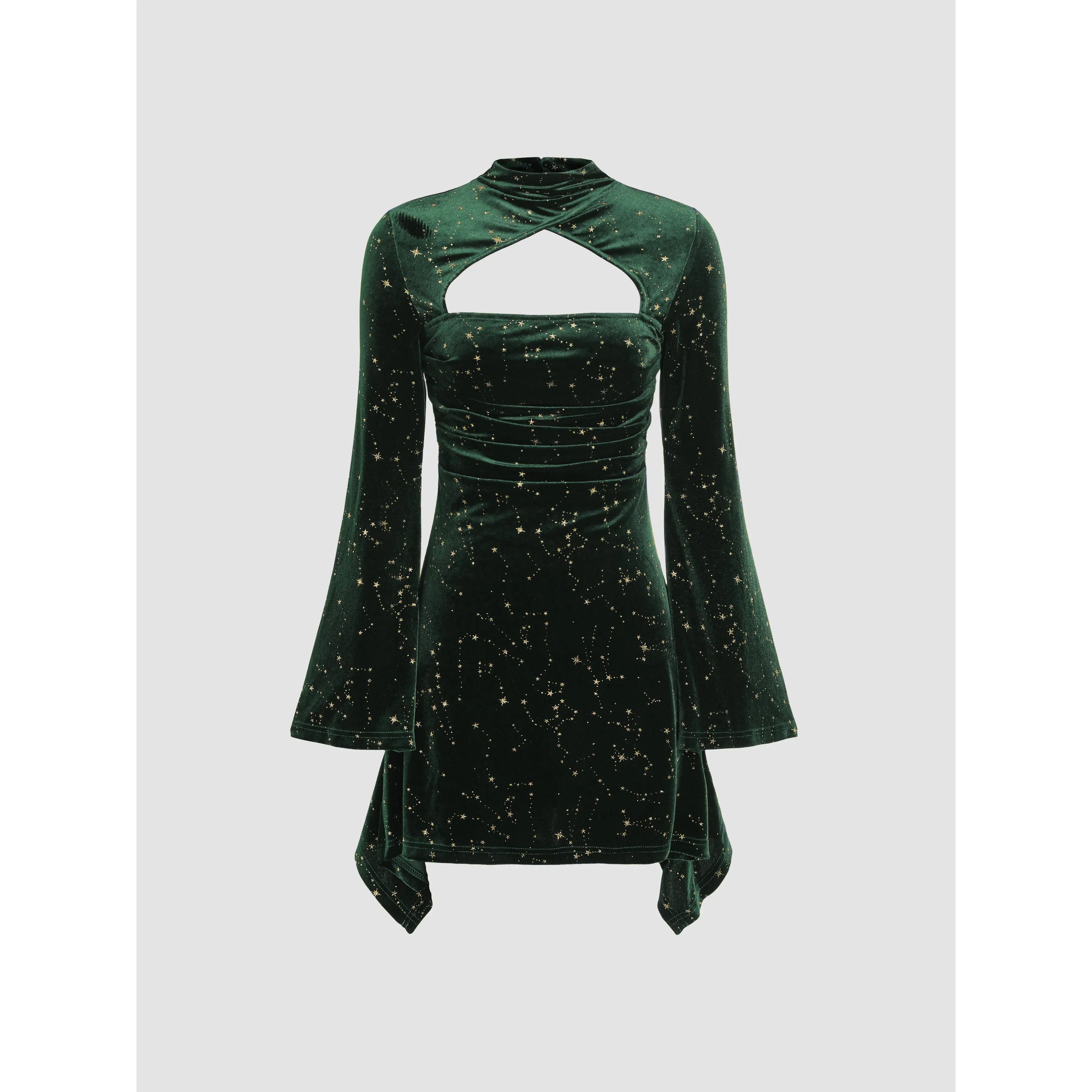velvet star pattern bell sleeve short dress Cider Velvet Star Pattern Bell Sleeve Short Dress SummerFinds