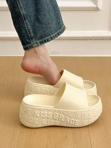 Women's Thick Sole Letter Design Eva Slippers, Casual Comfortable Outdoor Wear, European & American Street Style Sandals