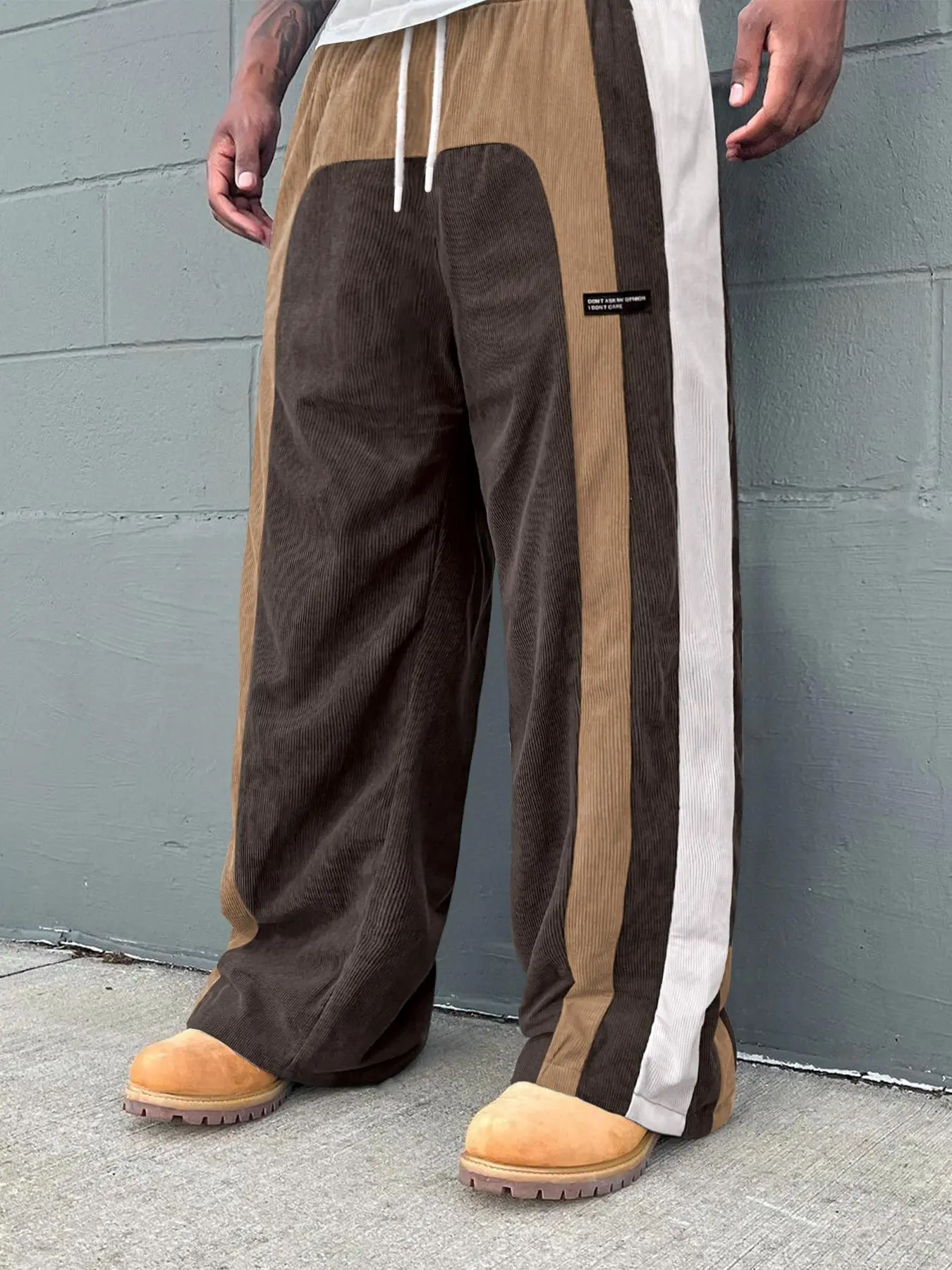 Casual Pants，Patchwork Casual Pants Three-color patchwork corduroy versatile retro straight-leg pants; unisex spring/summer loose wide-leg pants; drapey casual pants in Maillard tones Fabric Menswear