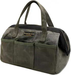 13-inch Tool Bag, Heavy Duty Wide Mouth Water-Resistant Tool Bag, Tool Tote with Handle for Tools, Wrenches, Screwdrivers (13 X 7 X 9 inch) | ArmyGreen