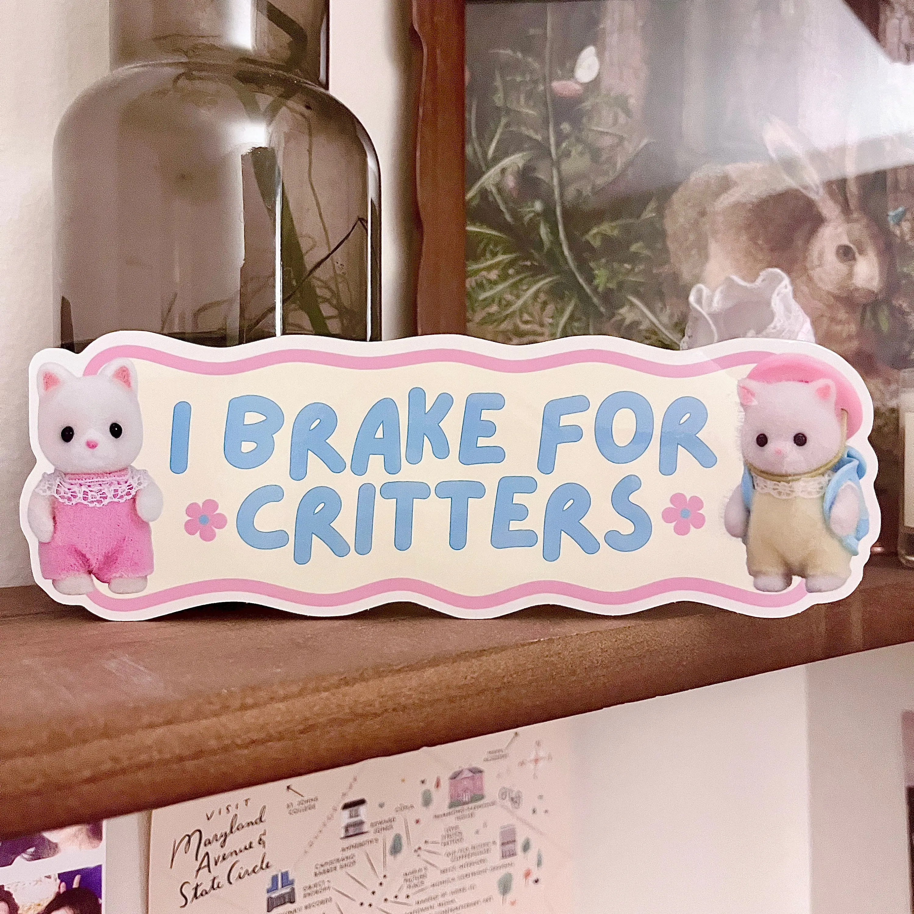 "I Brake for Critters" Bumper Sticker OR Magnet, Cute Coquette Animal Car Stickers , Cat Lover Bumper Decals, Fun Car Accessories