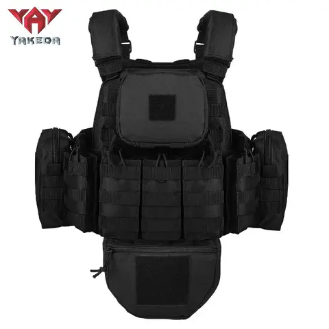 YAKEDA VT-6031-8 Lightweight Military Men's Sports Vest - Black, 1 Pack Outdoor Multi-Compartment Tactical Vest with Multiple Pockets for Range/Hunting, Tactical Equipment