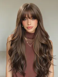 Wig, 26 Inch Long Curly Wave, With Bangs Women's Wig Fashion Casual Wig for All Seasons Daily Commute Synthetic Curly Wigs Synthetic Wavy Wig