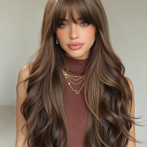 Wig, 26 Inch Long Curly Wave, With Bangs Women's Wig Fashion Casual Wig for All Seasons Daily Commute Synthetic Curly Wigs Synthetic Wavy Wig Synthetic Machine Wigs