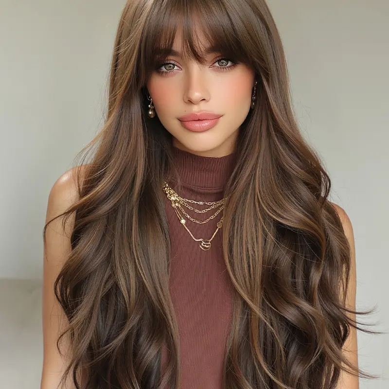 Wig, 26 Inch Long Curly Wave, With Bangs Women's Wig Fashion Casual Wig for All Seasons Daily Commute Synthetic Curly Wigs Synthetic Wavy Wig Synthetic Machine Wigs
