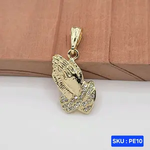 Praying Hands Pendant with Clear Stones Laminated Gold Pendant Only.  SKU : PE10