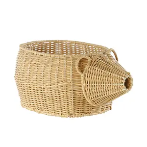 Kaplan Early Learning Hedgehog Washable Wicker Basket | Animal-Shaped Woven Rattan Storage Bin with Lid | Home Decor Organizer