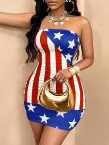 Sable x  Women's Slim Fit Mini Skirt For Independence Day,Red White And Blue Summer Casual Holiday Evening,Elegant Red Rose Leopard Print Street Fashion