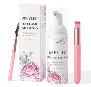 BREYLEE Eyelash Cleanser, Shampoo Foam & Brushes Eyelid Cleanser for Makeup Remover Paraben & Sulfate Free for Salon and Home Use(60ml, 2 fl oz)