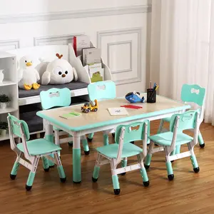 【GARVEE】Adjustable Height Kids Table and Chair Set with 6 Chairs, Suitable for Ages 2-10, Supports up to 300lbs, Ideal for Arts & Crafts, Classroom, Daycare, and Home Use