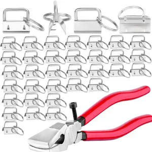 51Pcs Key Fob Hardware Making Kit, 50Pcs 1 Inch Lanyard Key Rings With Wrist Clips & Pliers Tool, Multifunctional DIY Accessories Supplies for Keychain Bag Wallet Pet Leash Craft Making