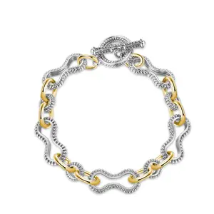 Aprilery Two-Tone Circle Link Bracelet – Elegant Wire Cable Bangle, Designer-Inspired Jewelry for Women
