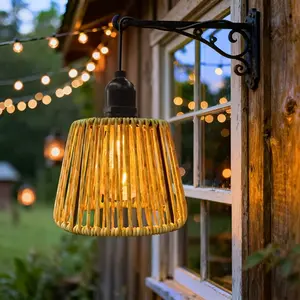 Bohemian-style Rattan Pendant Lamp, Decorative Lamp, Battery-powered with No Wiring Required, Features a Woven Rattan Shade Suspended from a Pendant Fixture, IP44-rated for Use in Kitchen Islands, Hallways, Bedrooms, Courtyards (batteries Not Included)