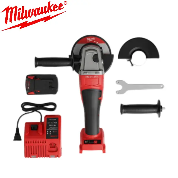 Milwaukee Cordless Brushless Angle Grinder - 125mm, M10/M14 Spindle Thread, 9500r/min No-Load Speed, 4 Variants (Charger, 1-Battery, 2-Battery) for Metal Cutting, Construction Site Grinding torque assembly electric entertainment magnetic tool