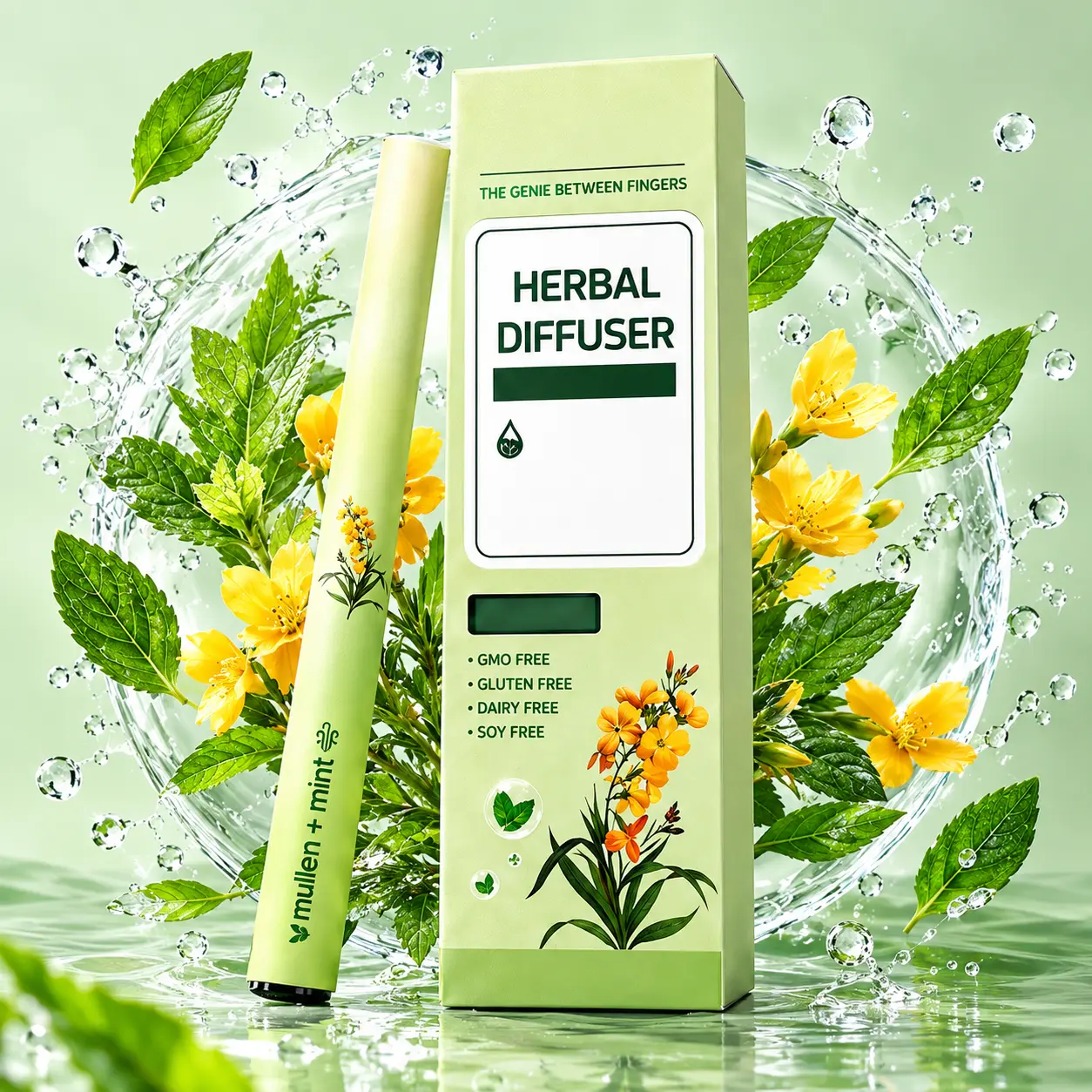 Mullein + Mint Herbal Diffuser – Botanical Mist Bar, Natural Plant Extract Aroma Stick, Non-GMO, Gluten-Free, Dairy-Free, Soy-Free Lifestyle Accessory