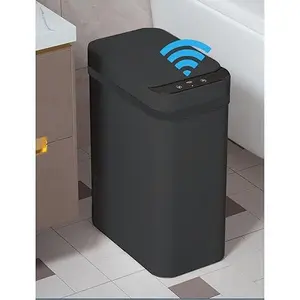 Touchless Bathroom Trash Can - 2-Pack 5 Gallon Smart Sensor Trash Can - Compact Trash Can with Lid - Electric Narrow Plastic Material Small Automatic Trash Can (Black) Compact Design Kitchen Cleaning Wipe Trash Can