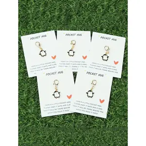 3pcs/5pcs Cute Penguin Keychain, Hug Card With Inspirational Pocket, Cartoon Animal Keychain, Support Gift For Friends And Family, Missing You Hug Token, Party Favor, Gift For Women, Keychain Set
