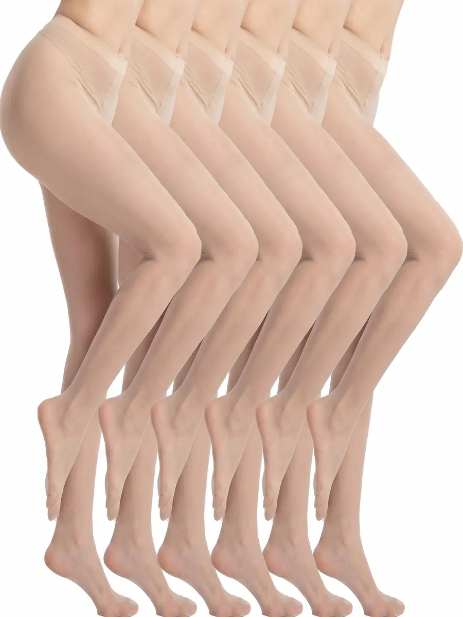 (6-Pack) Pantys Transparentes Mujer 20D, Medias de Nylon Efecto Seda, Pantimedias Resistentes a las Carreras, Cintura Alta con Control de Abdomen, Medias Finas y Elásticas para Uso Diario y Fiesta