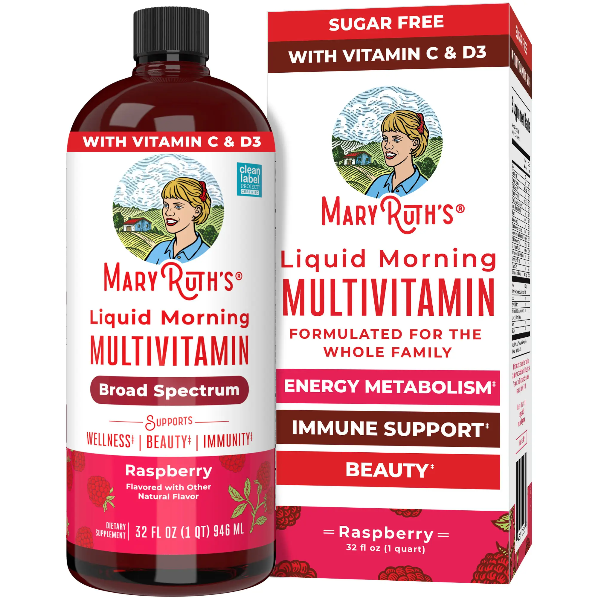 MaryRuth's Liquid Morning Multivitamin - B Complex Vitamins - Vitamins A, C, D, E - Zinc - Beauty - Vegan - Sugar Free - 32 Fl Oz