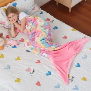 Catalonia Mermaid Tail Blanket for Girls,  Glow in the Dark Mermaid Sleeping Bag,  Stars and Moon Patterns Pattern, Gift Idea for Kids