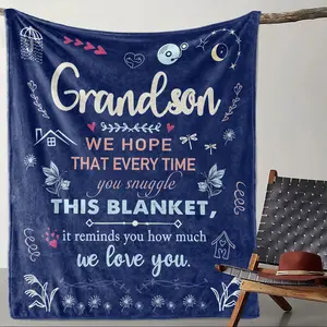 Grandson's creed blanket, navy blue grandson text gift shawl, air-conditioning blanket, Letter Print Blanket, machine washable sofa, bed, camping decoration, grandma's birthday Christmas gift, anti-allergic material
