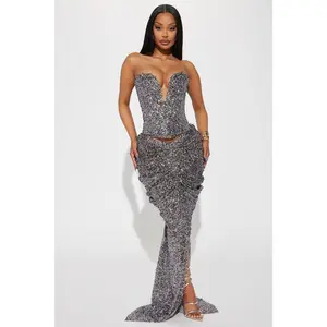 Main Event Sequin Skirt Set - Grey