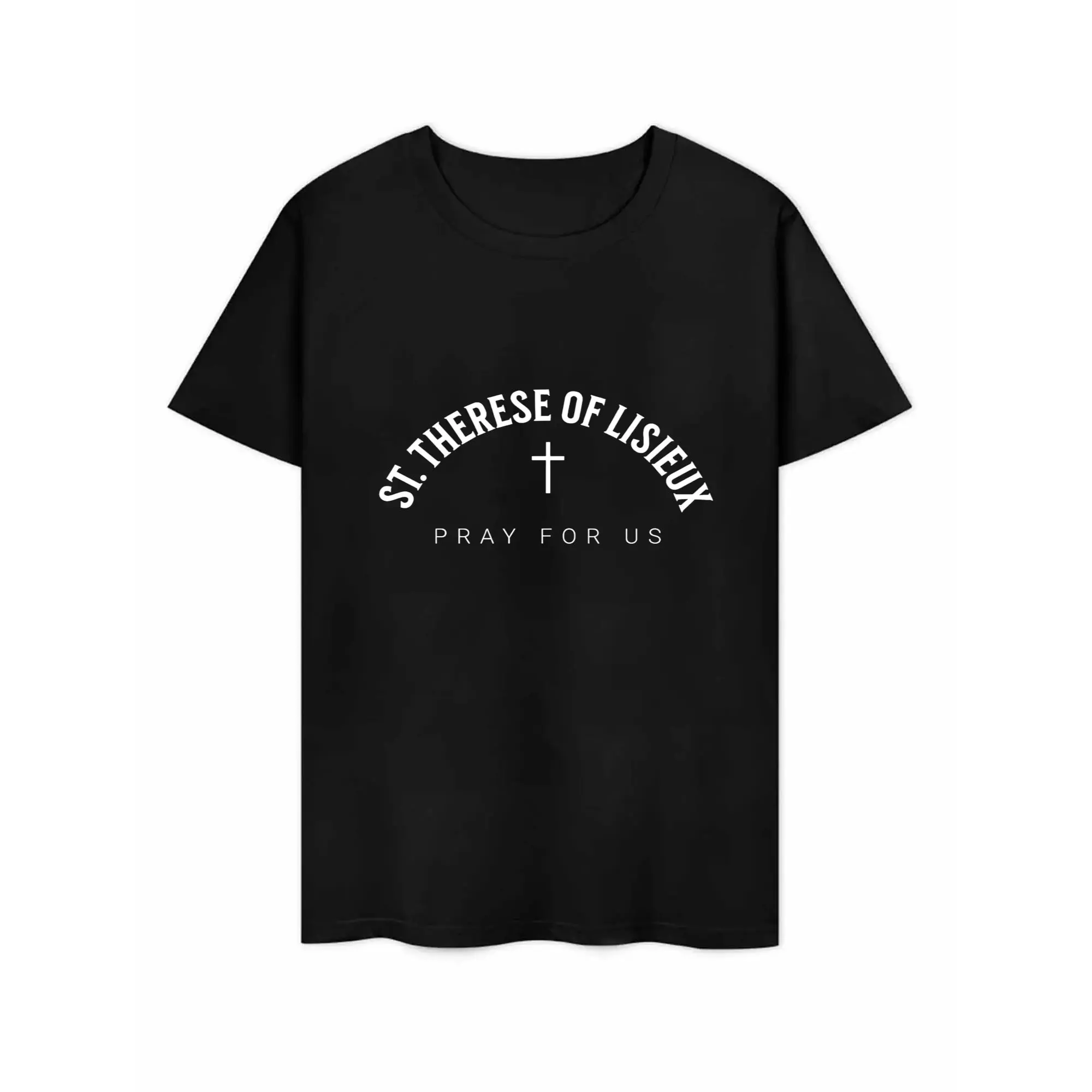St. Therese of Lisieux Pray for Us T-Shirt, Catholic Saint Graphic Tee, Christian Faith Cross Shirt, Religious Prayer Short Sleeve Top, Church Gift for Men & Women