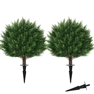 21 Inch Artificial Pine Tree Shaped Plant with Spikes, 2 Piece Set, Fake Snowy Juniper Bush, UV Resistant, Front Porch Decoration