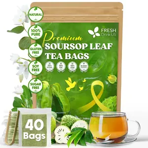 【FreshDrinkUS】 40 Premium Soursop Tea Bags, 100% Natural, Non-GMO, Gluten-Free, Sugar-Free, Caffeine-Free, Beverage, Soursop Graviola Leaf Tea, Hoja Guanabana Tea  Vitamin
