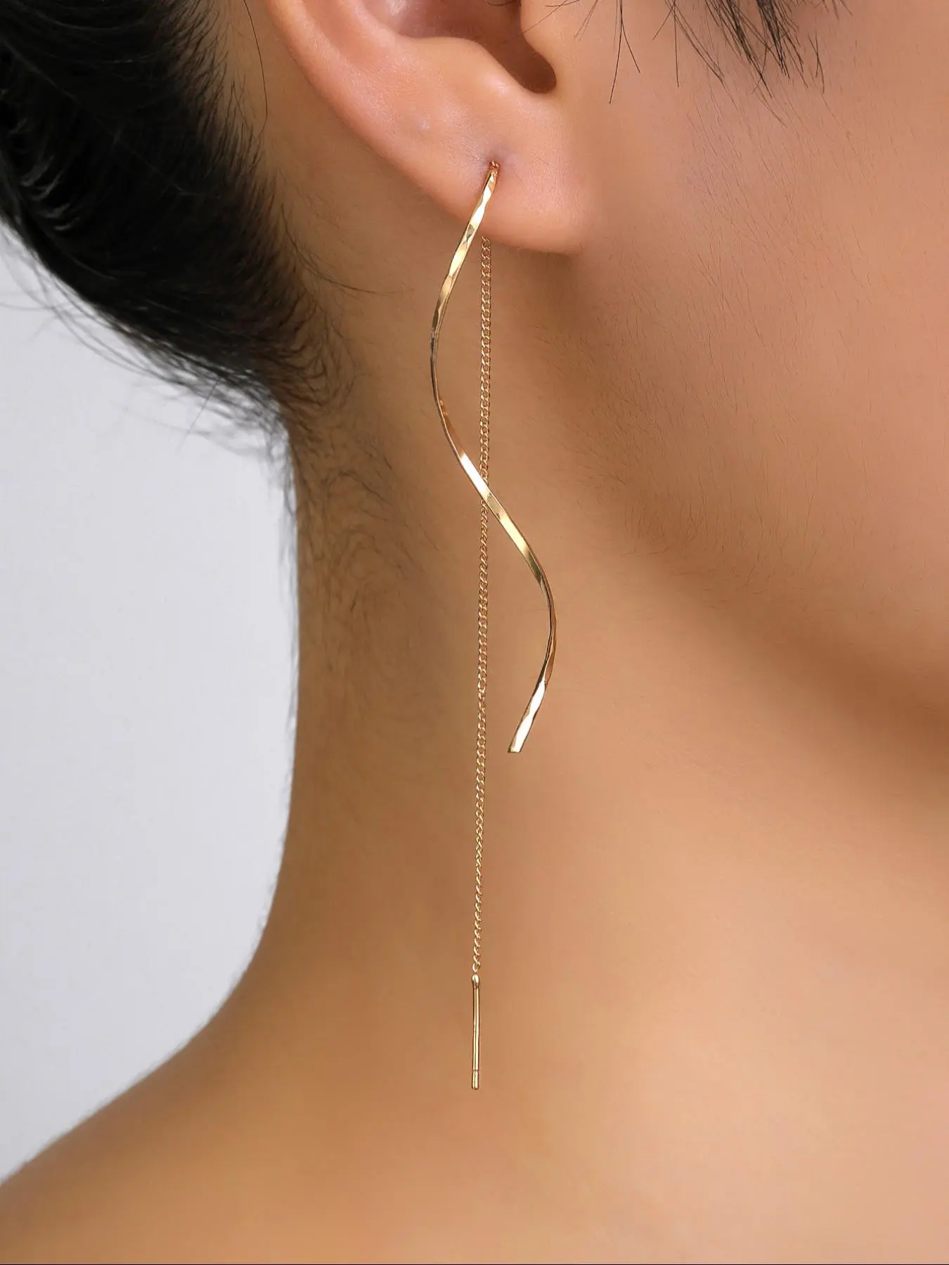 Women's Elegant Wave Chain Design Dangle Earrings, Exquisite Trendy Chain Design Dangle Earrings, Fashionable Jewelry for Women for Daily & Party Decoration, High Quality Earrings, Fashionable Jewelry Accessories