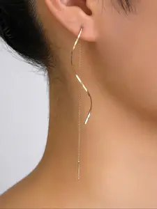 Women's Elegant Wave Chain Design Dangle Earrings, Exquisite Trendy Chain Design Dangle Earrings, Fashionable Jewelry for Women for Daily & Party Decoration, High Quality Earrings, Fashionable Jewelry Accessories
