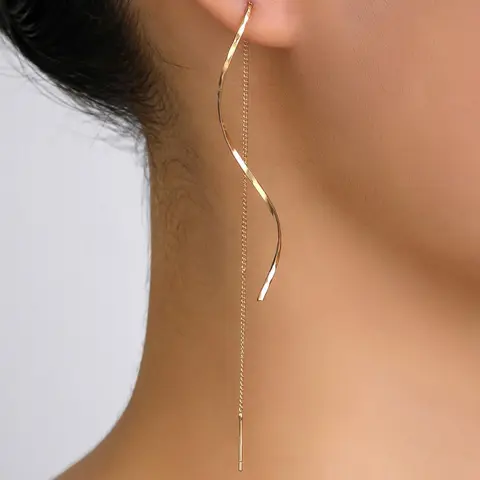 Women's Elegant Wave Chain Design Dangle Earrings, Exquisite Trendy Chain Design Dangle Earrings, Fashionable Jewelry for Women for Daily & Party Decoration, High Quality Earrings, Fashionable Jewelry Accessories, Dangly Earrings