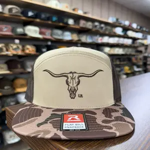 Longhorn Skull 7 Panel Hat - Bark Duck Camo
