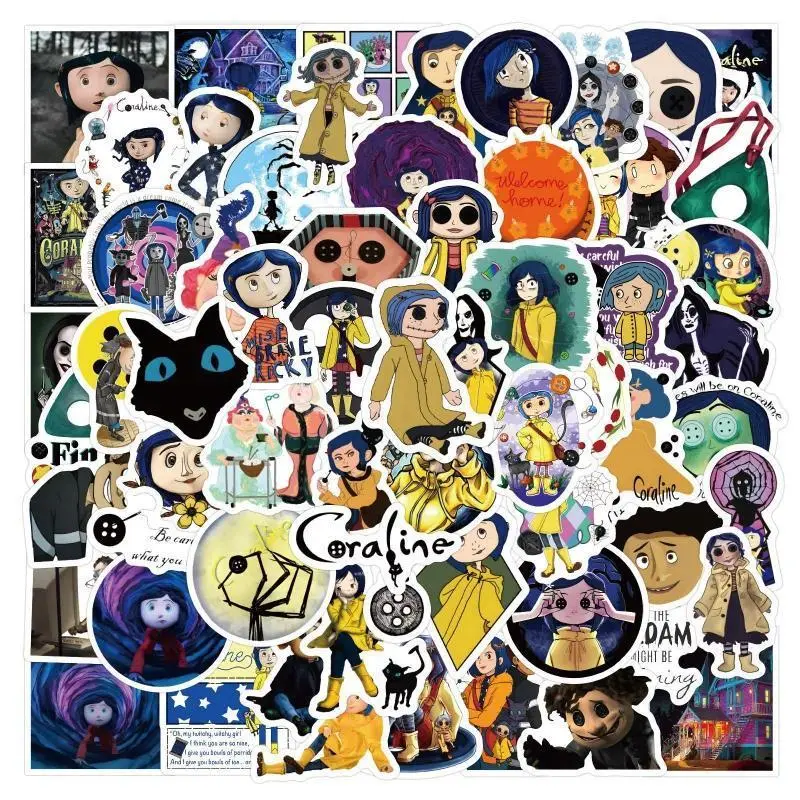 60pcs Animation Coraline Cartoon Graffiti Stickers Decals Suitcase Laptop Computer Guitar Decoration DIY Kids Classics Toy